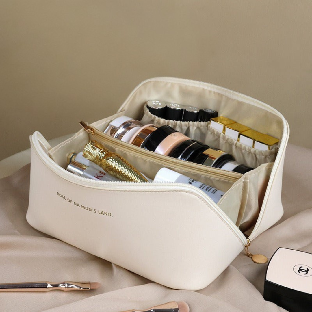 Beauty case organizer con scomparti per trucchi, skincare per viaggiare