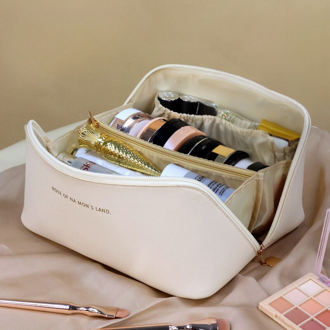 Beauty case da viaggio impermeabile con scomparti organizer per trucchi e cosmetici