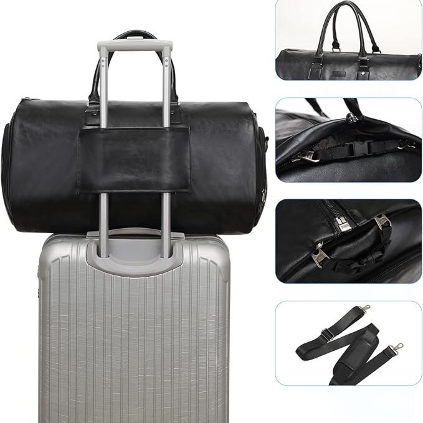 Borsa in pelle nera perfetta per i viaggi