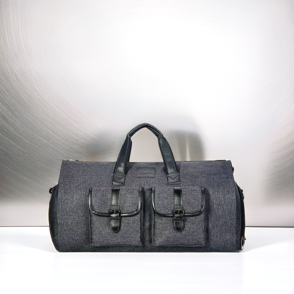 Borsa da viaggio grigia compatibile come bagaglio a mano per aereo, elegante e capiente