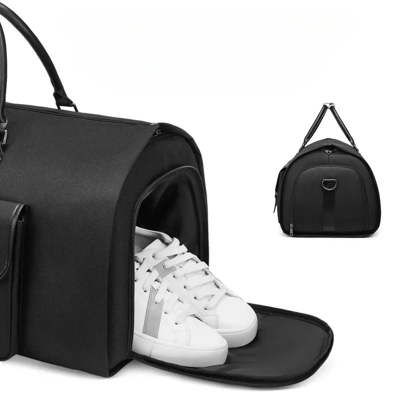 Borsa da viaggio nera con tasca laterale dedicata per scarpe o altri accessori
